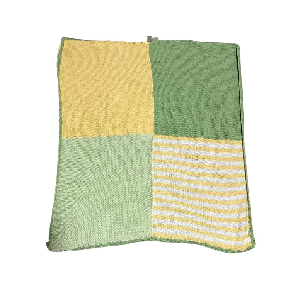 Koala Baby Kids Chenille Yarn Blanket Avocado Green Yellow Striped Color Block